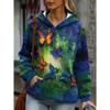 Plus Size Womens Casual Glitter Butterfly Print Hooded Sweatshirt - Long Sleeve Slight Stretch Pocket Machine Knit Perfect for Spring and Fall Seasons