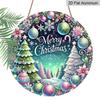 2D Flat, 1pc Vintage Round Aluminum Hanging Sign - Pink/Purple/Green Wreath Center Metal Decoration with "Merry" Text, Durable Indoor/Outdoor Holiday