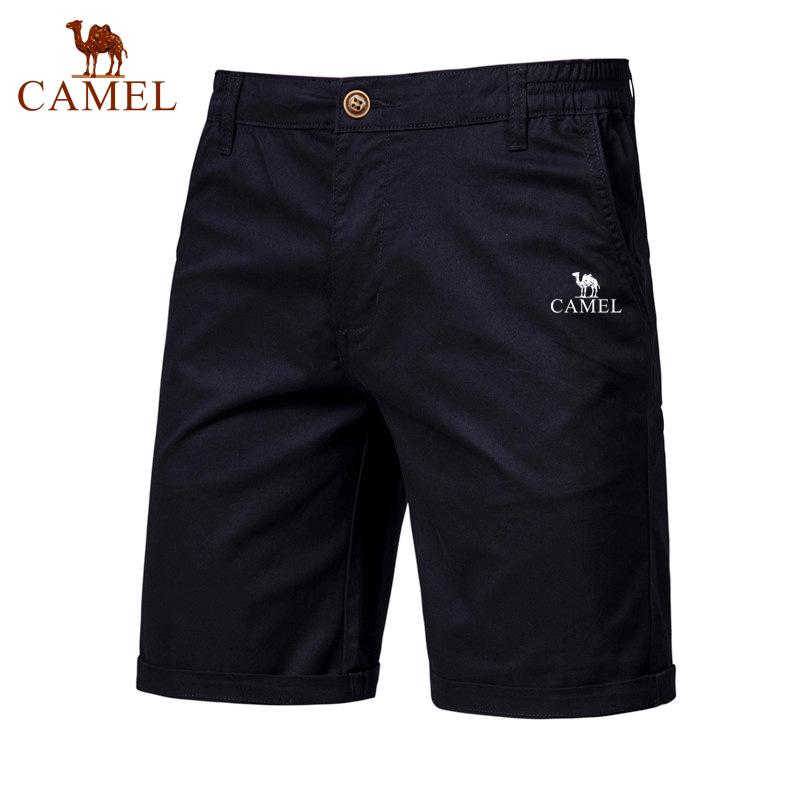Camel Summer Embroidered Cotton Solid Color Shorts for Men High Quality Casual Business Social Elastic Waist Beach Shorts