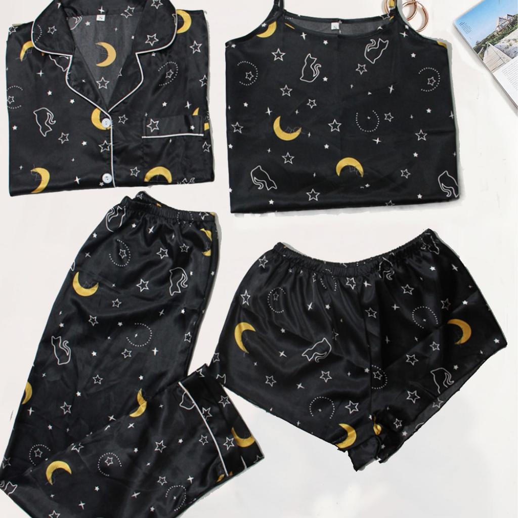 Женская домашняя одежда в европейском и американском стиле, комплект из 4 предметов: майка, шорты, длинные рукава, длинные брюки, пижамный комплект, модная одежда для отдыха с принтом