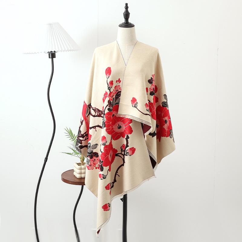 Feifei Imitation Cashmere Versatile Air Conditioner Shawl Shawl Shawl Silk Scarf Long Scarf Camellia