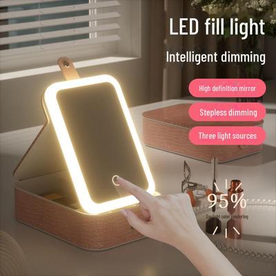 Зеркало для макияжа с LED-подсветкой под крокодила, трехцветной подсветкой и вместительной шкатулкой для косметики