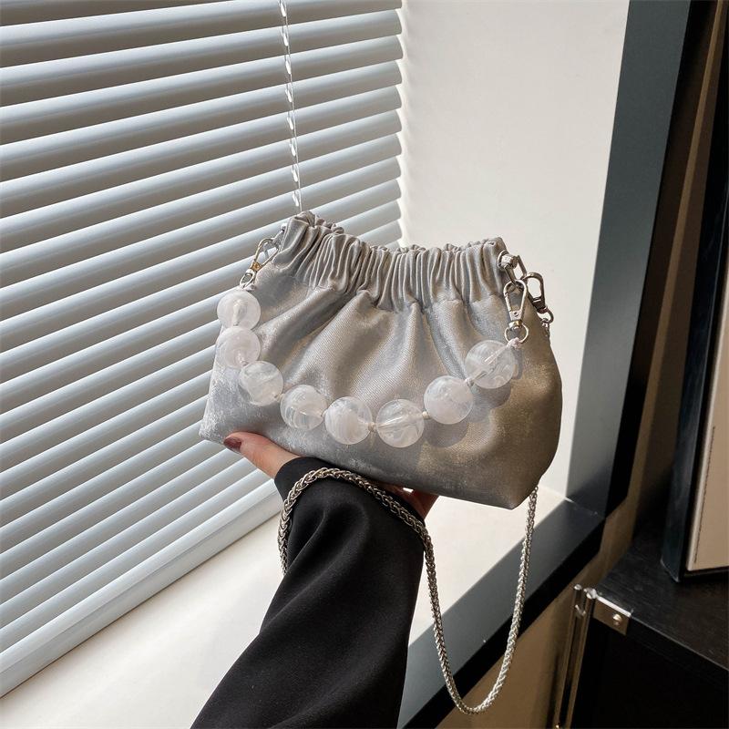 Простая и свежая сумка-цепочка с бусинами, сумка-ведро подмышкой, женская сумка, новая весенняя складная сумка через плечо