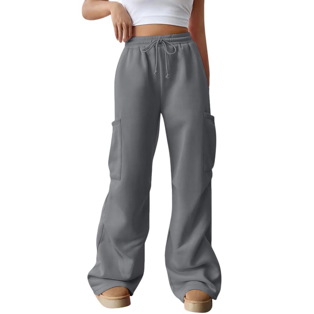 Женские повседневные модные однотонные джоггеры с эластичной талией, кулиской, карманами, широкими штанинами прямого кроя