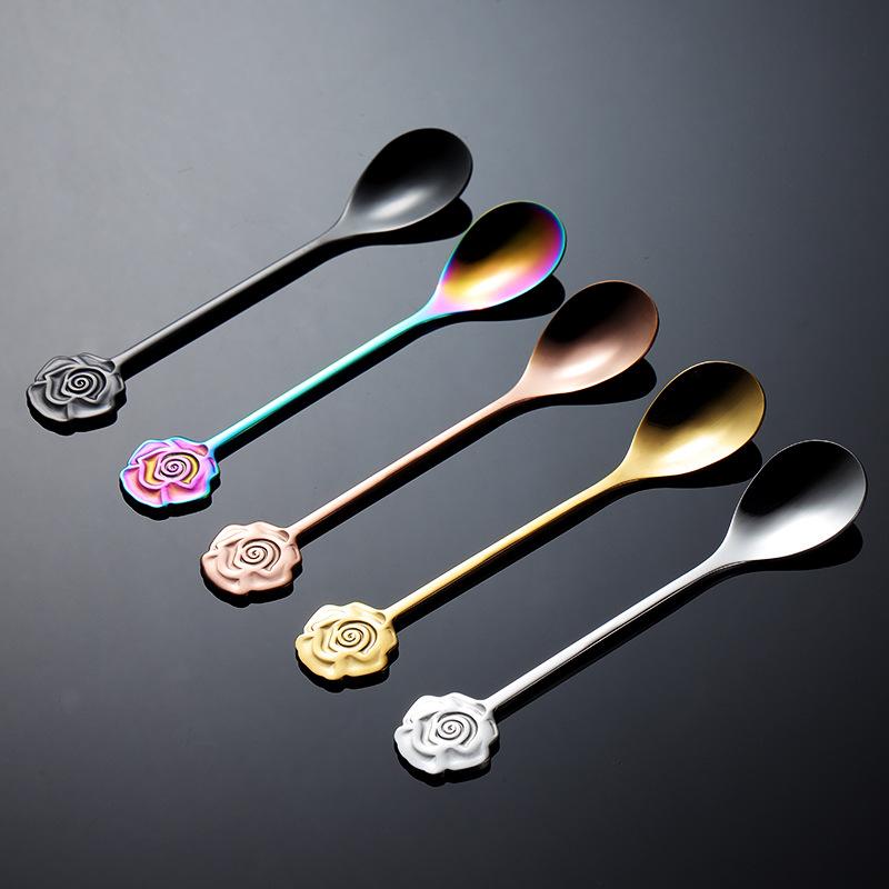 HANYANG304 Совок для кофе из нержавеющей стали в форме цветка, титановый, позолоченный, красочный