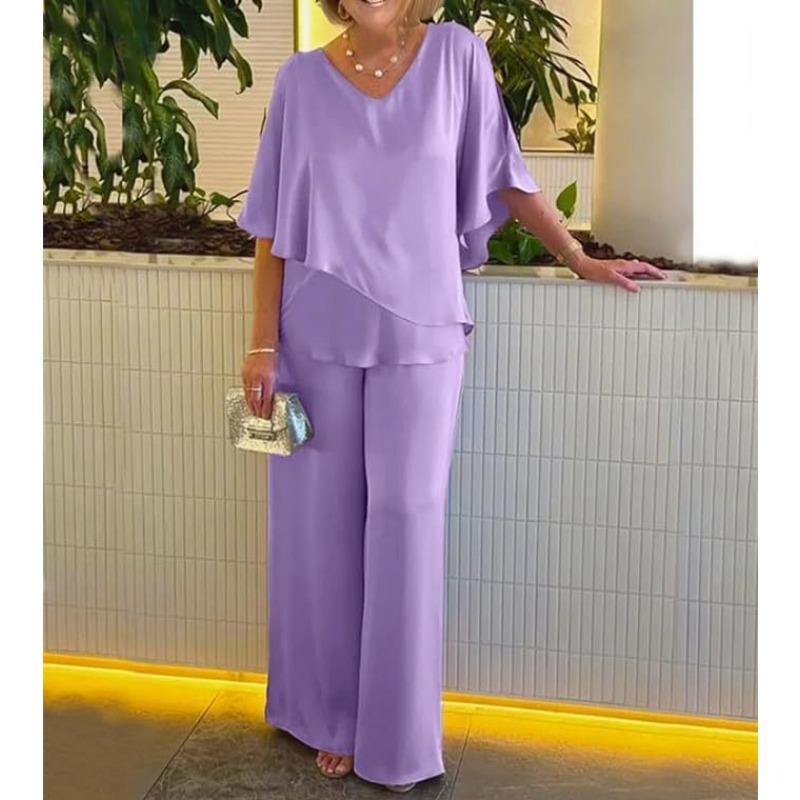 Женская футболка, однотонная, с v-образным вырезом, неровный подол, повседневный брючный костюм больших размеров
