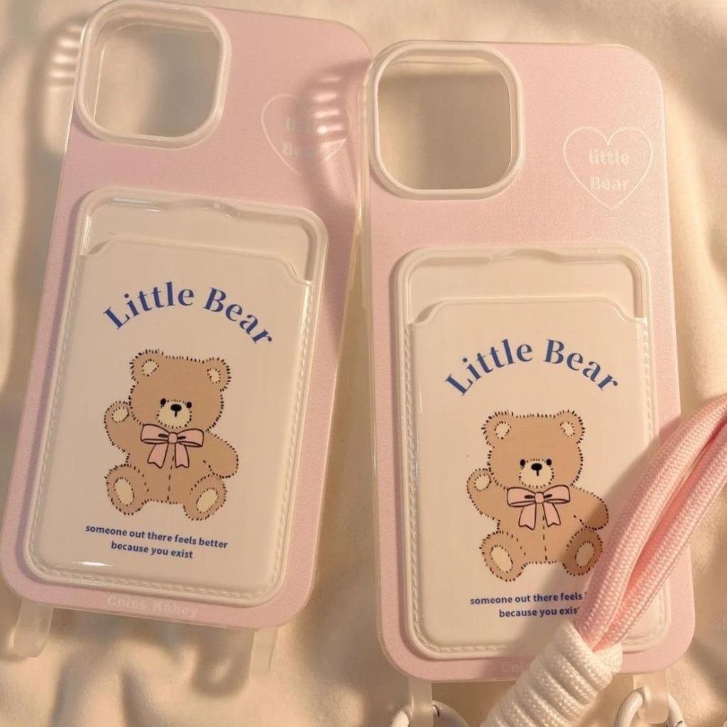Милый чехол-картхолдер с брелоком в виде медвежонка для iPhone 11/12/13 Pro Max/14