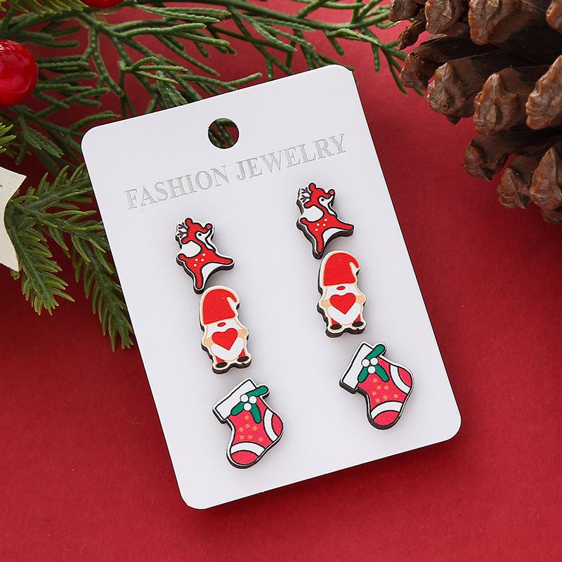 Горячая Распродажа Новая Рождественская Серия Деревянные Серьги Рождественская Елка Колокольчики Снеговик Серьги-Пуссеты Набор