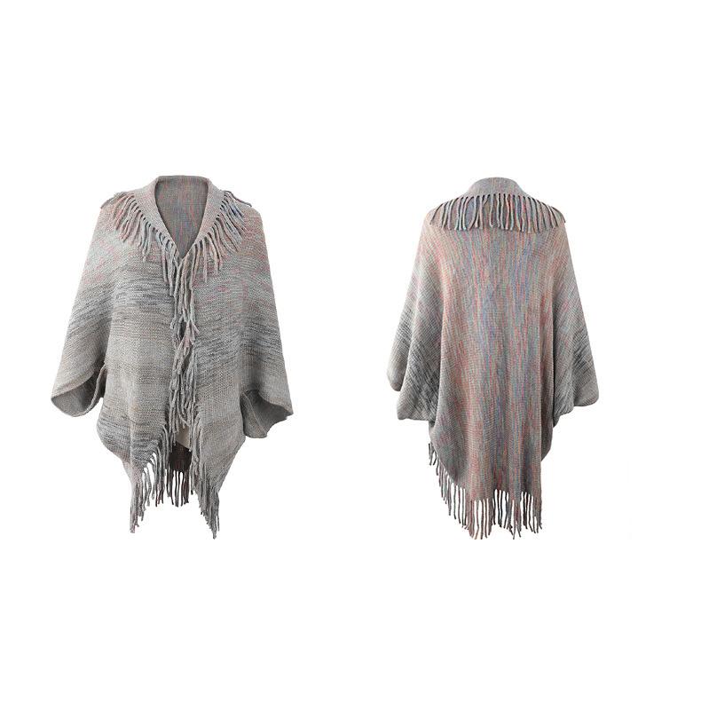 Осень и Зима Женский Полосатый Свободный Кардиган-Плащ Кросс-Боди Трикотаж С V-образным Вырезом Свитер