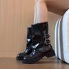 Женские ботильоны осенние рабочие элегантные панк новинка черные роскошные на низком каблуке с круглым носком кожаные дропшиппинг центр обувь