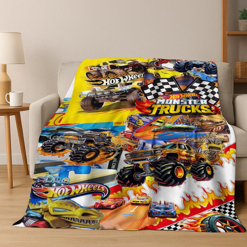 Мультяшное одеяло из фланели с изображением гоночного автомобиля Hot Wheels, Уютное мягкое покрывало для дома, спальни, кровати, дивана, Пикника, Подарок для ребенка