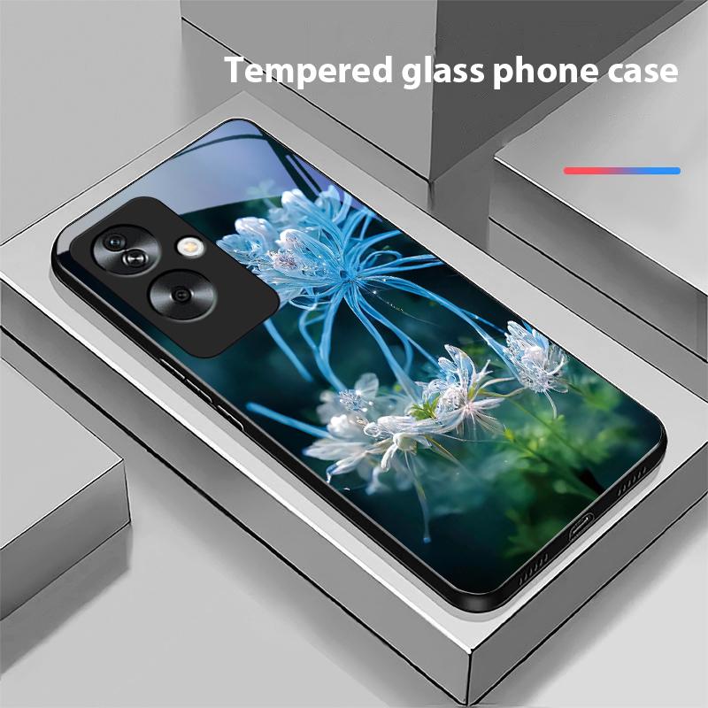 Золотой Пион Зеленый Для Oppo A79 5G 58 78 74 60 4G Reno 11F Realme GT 6 11 Note 50 10 C55 X2 Закаленное Стекло Черный Чехол для Телефона