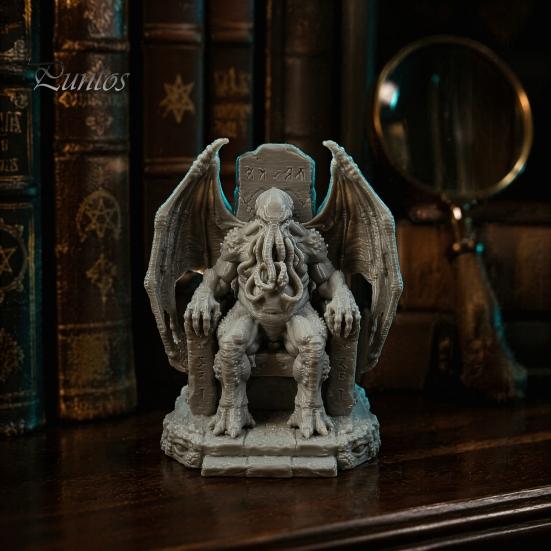 Загадочные Ретро Украшения 3D Печатный Трон Статуэтка Ктулху, Готическая Смоляная Фигурка для Полки и Стола, Декор в Виде Детализированной Скульптуры Крыла Летучей Мыши, Щупальце