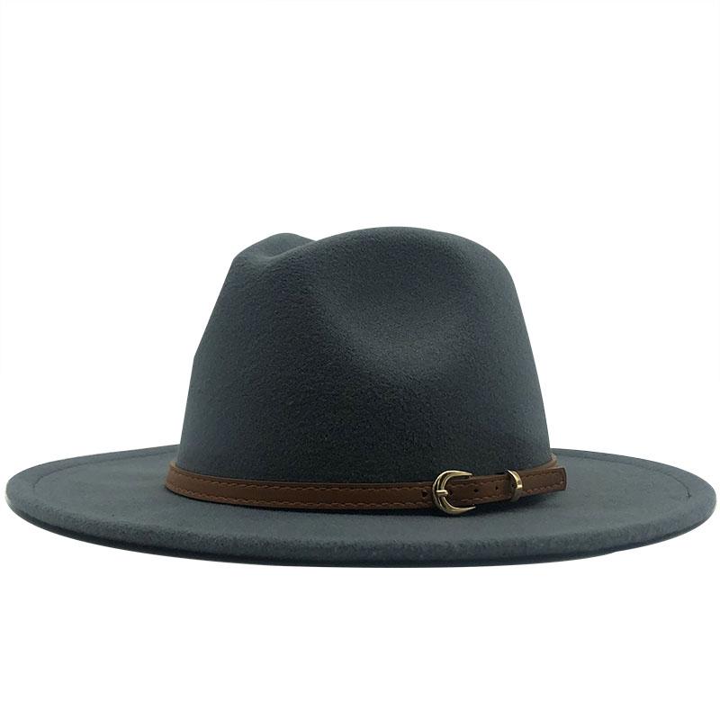 Новая женская и мужская шерстяная шляпа-федора с кожаной лентой, джентльменская элегантная женская кепка зима-осень с широкими полями, джазовая церковная панама-сомбреро