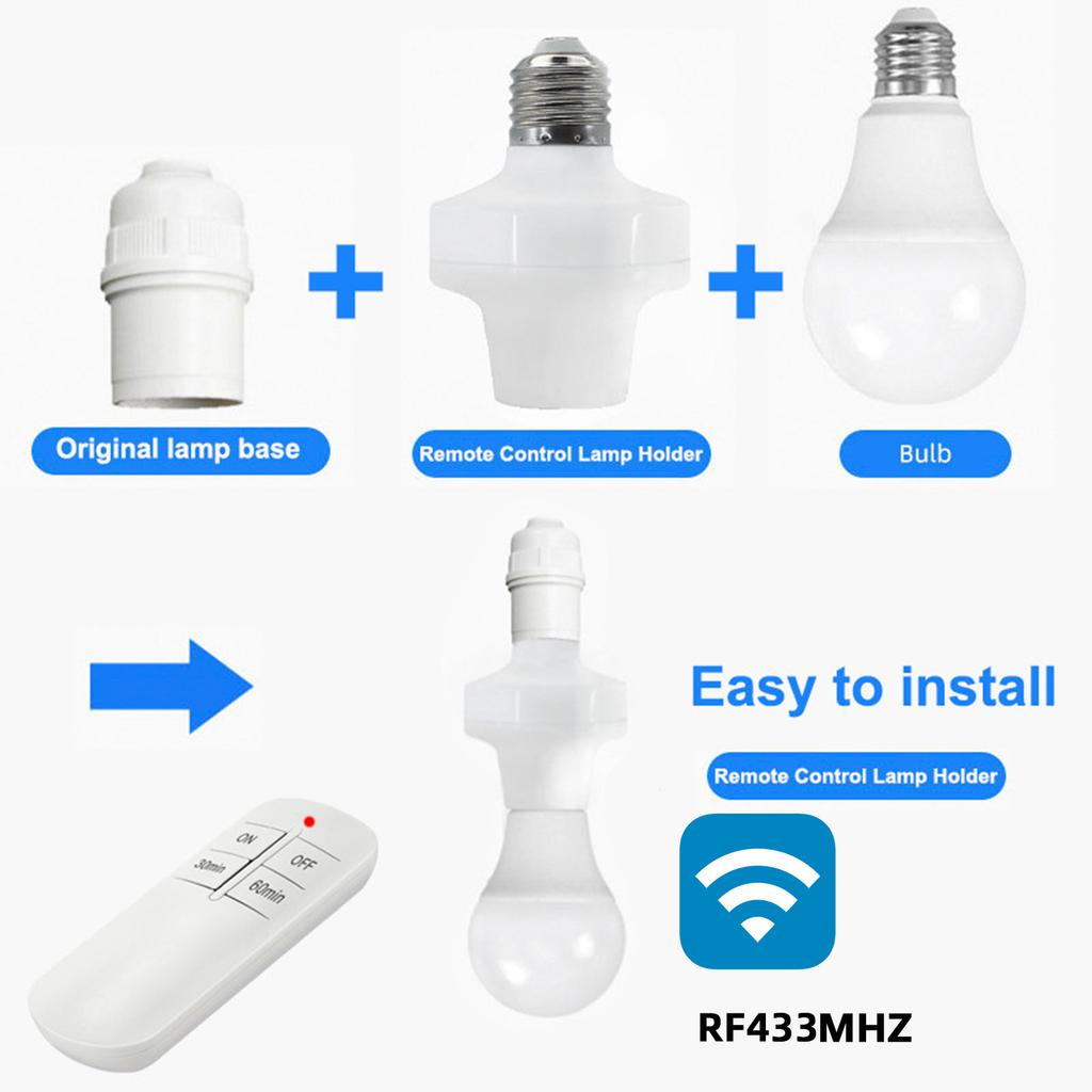 E27 Пульт дистанционного управления Умный RF 433МГц Выключатель Патрон для лампочки Светодиодные цоколи Вкл/Выкл Комнатная люстра Таймер Выключатель Питание от батареи