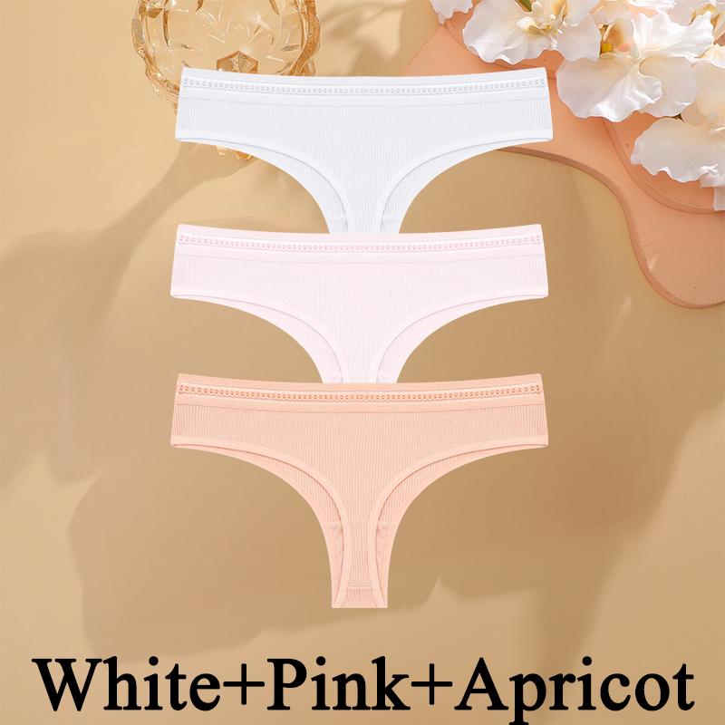 3PCS/SET Basic Women's Cotton Brazilian Pants Soft G-String Transparent Sexy Briefs Female Soft Comfortable Stretch Thong