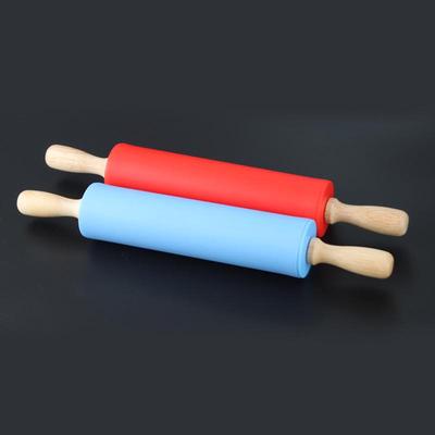 29см Силиконовая скалка с ручкой из массива дерева - Антипригарная скалка для теста