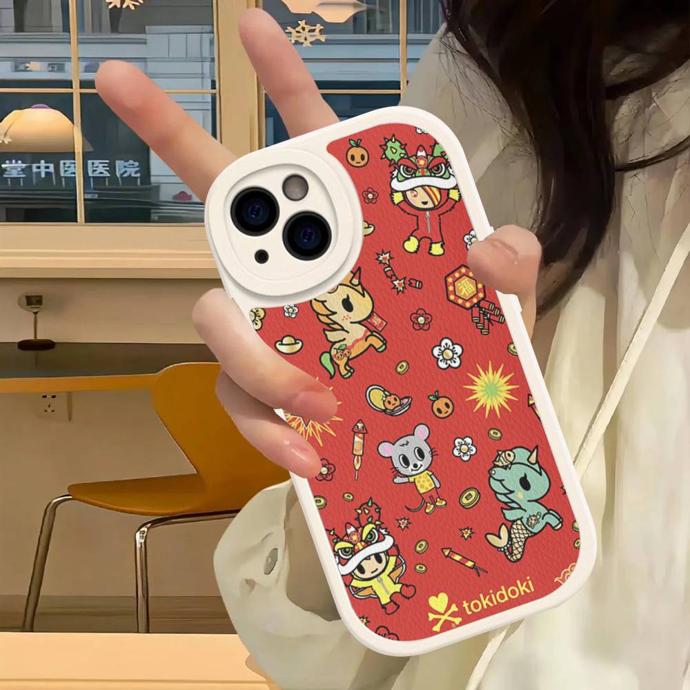Japan T-Tokidokis Phone Case For iPhone 16 15 14 13 12 11 Pro Max Plus Soft Leather Cover