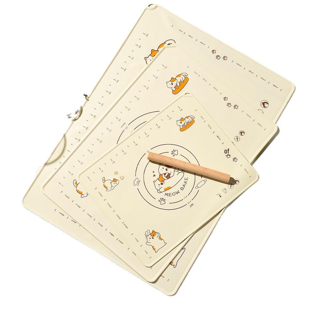 Противоскользящий коврик для замешивания и выпечки из пищевого силикона со скалкой и скребком