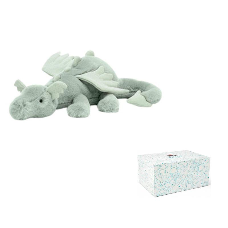 JELLYCAT Серия Мифические Животные Святой Дракон Успокаивающий Зеленый Кукла Плюшевая Кукла Высота 12 см/19 см Длина 50 см/66 см