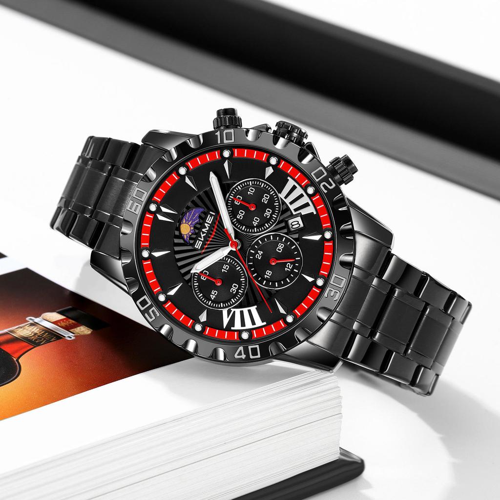 Роскошные золотые часы для мужчин, модные водонепроницаемые мужские наручные часы с фазами Луны, кварцевые мужские часы Relogio Masculino