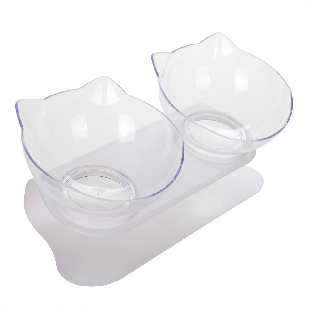 Двойные симпатичные высокие миски для кошек с подставкой, защитой от шеи, миска для корма и воды для маленьких кошек и собак, черные, белые, прозрачные