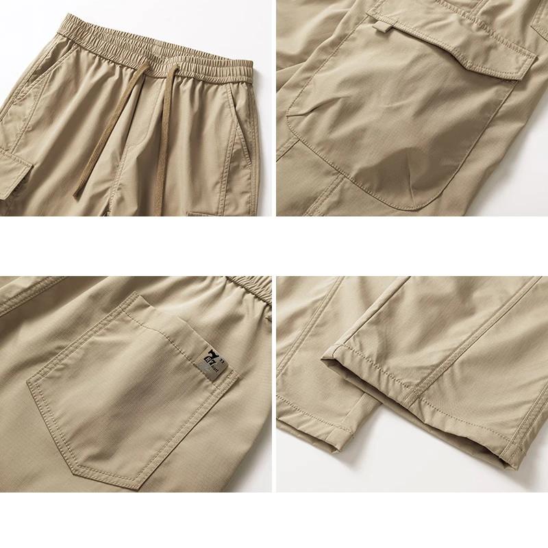 Летние тонкие мужские брюки карго, мешковатые, прямые, многокарманный дизайн, эластичная талия на кулиске, уличные брюки для бега, ходьбы, мужские