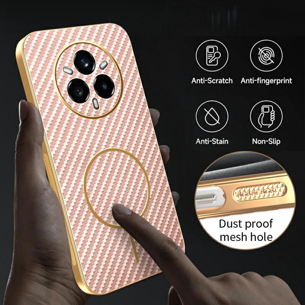 For Realme 14 Pro+ 5G Phone Case Carbon Fiber Textured Electroplated TPU Back Cover