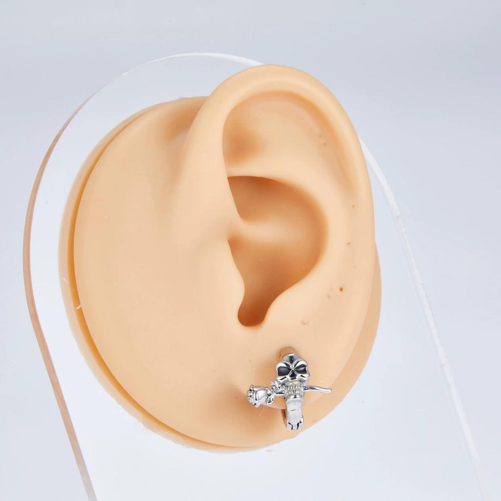 Серьги-гвоздики из стерлингового серебра 925 пробы с черепом, мужские винтажные черные серьги-гвоздики в стиле панк-скелет для мужчин, байкерские украшения, 1 шт.