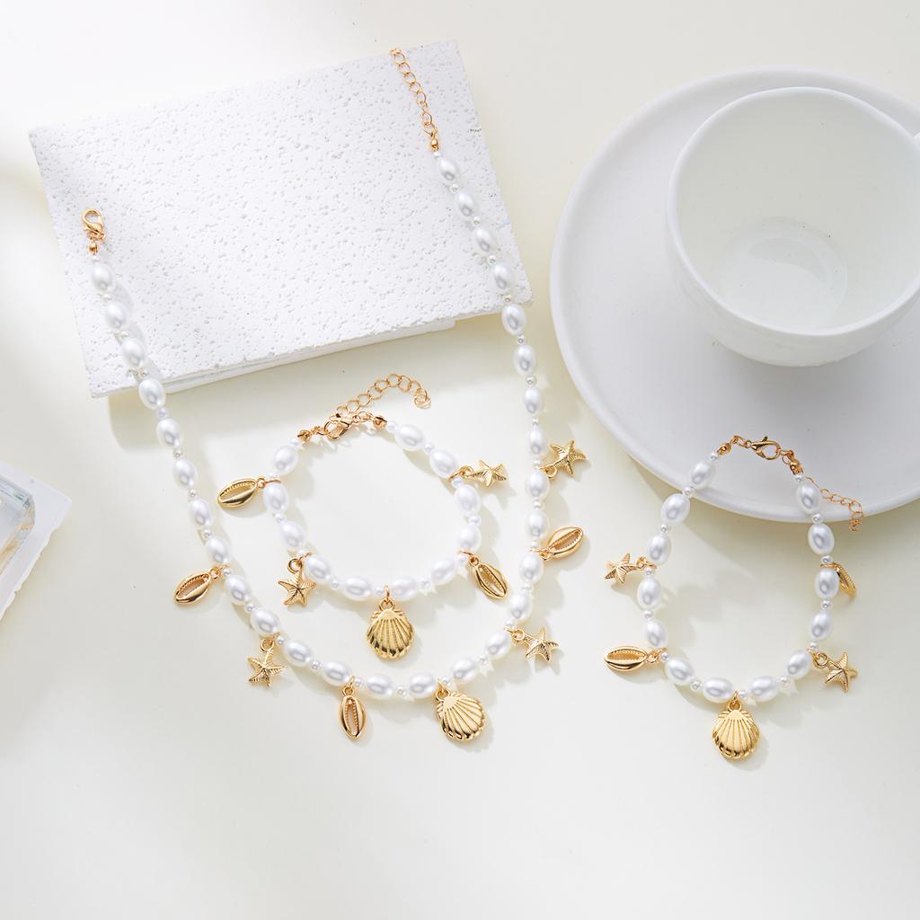 Elegant Imitation Pearl Bracelet Fashion Gold Color Shell Starfish Charms Boho Summer Beach Wedding Jewelry for Women 2026 Trend