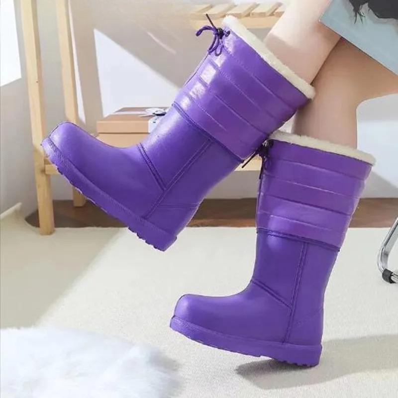 Новые роскошные дизайнерские женские зимние водонепроницаемые ботинки EVA для девочек, классические зимние ботинки, плюшевые короткие ботинки, женские резиновые сапоги