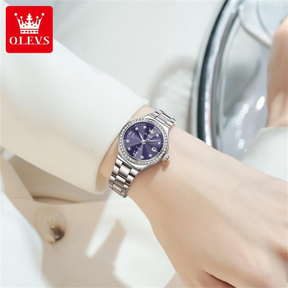 OLEVS 5628 Original Elegant Quartz Woman Dress Watch Stainless Steel Waterproof Watches For Women Diamond Scale Date Clock Reloj