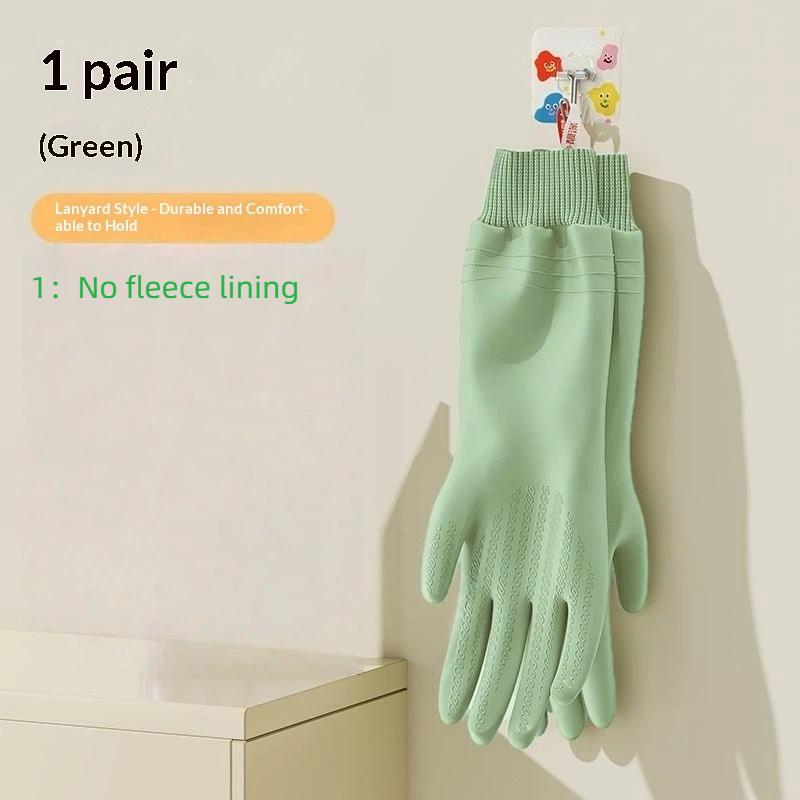 1 Pair Waterproof Dishwashing Gloves Tear-resistant Warm Fleece Cleaning Gloves Thickened Threaded Sleeve Cuff Laundry Gloves