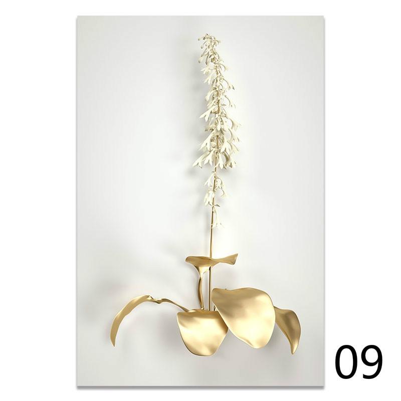 Золотой цветок, абстрактный растительный настенный плакат, скандинавская печать на холсте, картина, современное популярное искусство, украшение, картина, декор для гостиной