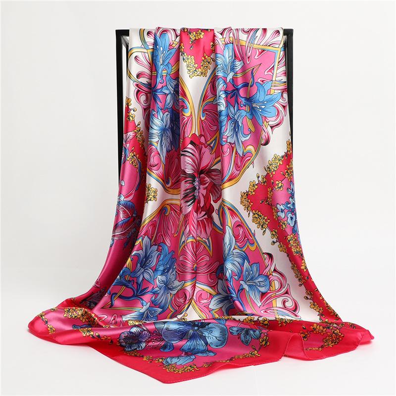 90 * 90cm New Silk Scarf Women'S Spring And Summer Decorative Scarf Sunscreen Travel Shawl Autumn And Winter Scarf Thin Edition