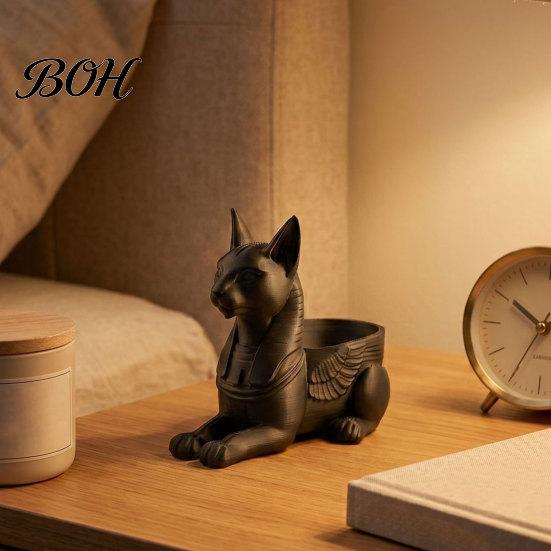 Detailed Cat Figurine Gift Egyptian Statue, 3D Printed Bastet with Storage, God Statue Mythical Creature Desk Organizer for Home Office, Collectible