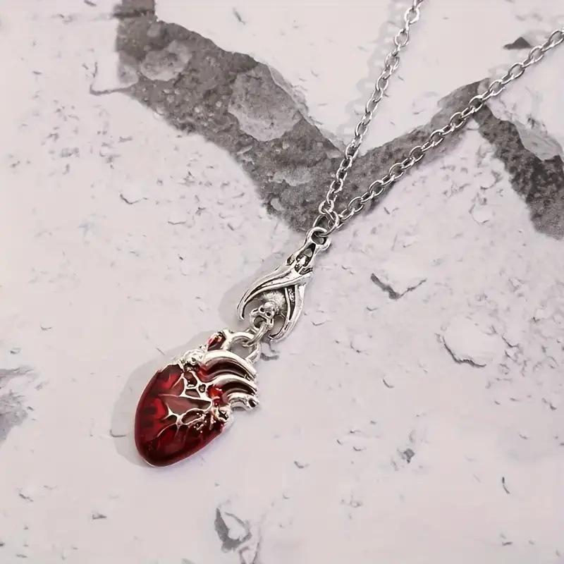 Bat-Shaped Dripping Blood Heart Pendant Necklace: Unique Vintage Bohemian Style Gift