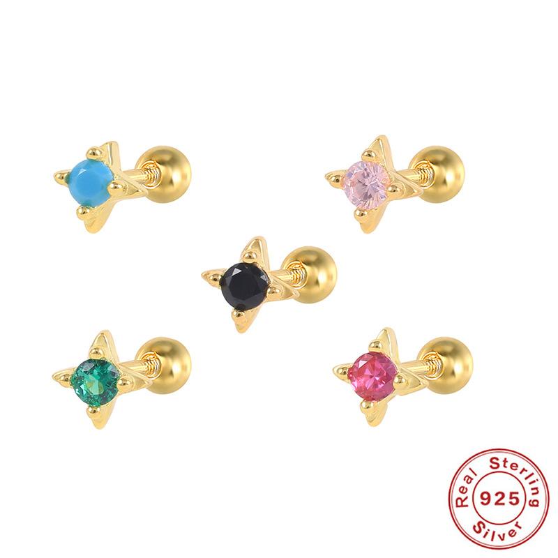 Кристалл с четырьмя когтями, драгоценный камень, пирсинг, серьги «микс-энд-матч», пирсинг хряща, четырехконечная звезда, гвоздик для козелка уха