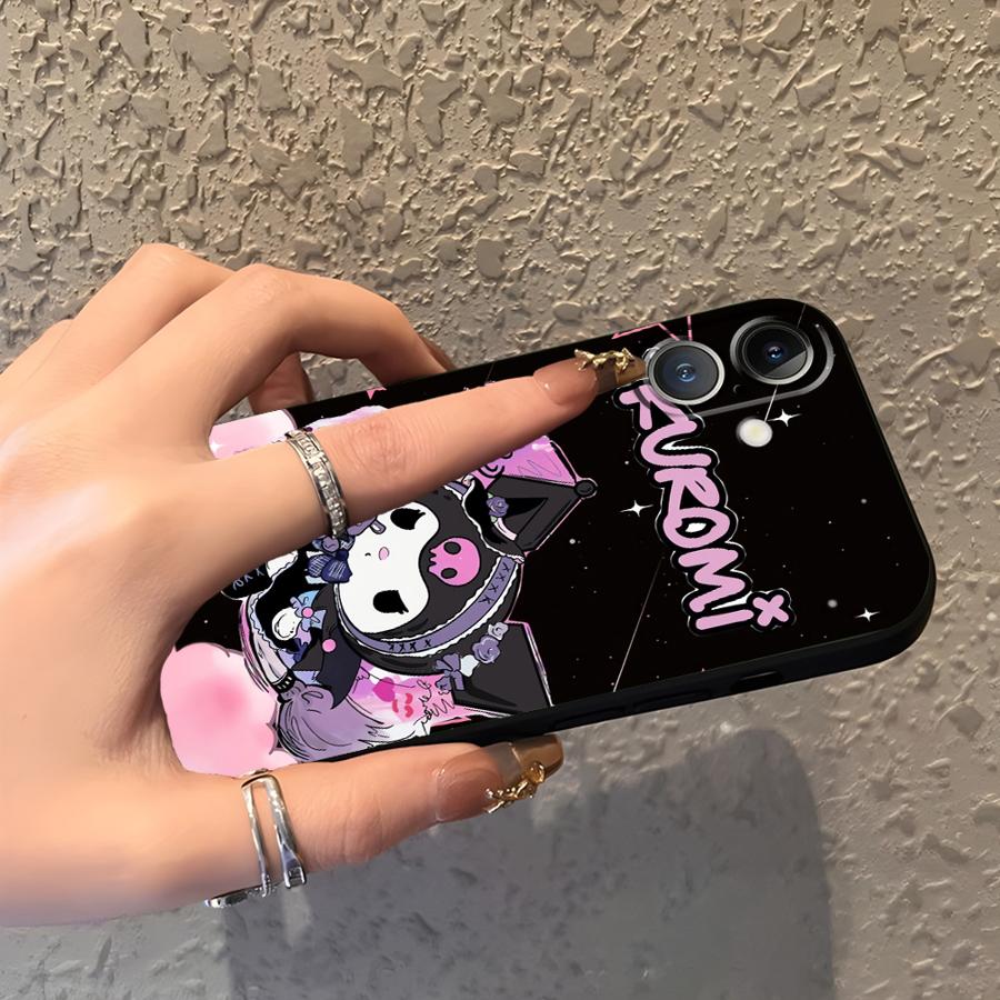 Милый чехол Sanrio Kuromi для iPhone XR 17Air 7 8 13 12 11 17 Pro Max 15 16 14 Plus XS Max Черный Мягкий чехол для телефона