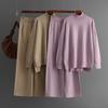 GMXIA Solid-color Knitted Semi-high Neck Slit Sweater Set for Women's Autumn and Winter Fashionable Casual Sweater Two-piece Set