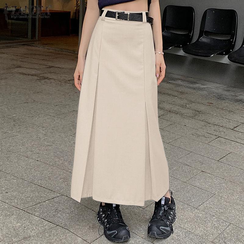 ZANZEA Women Elegant High Waist Casual Pleated Maxi Skirts Plus Size
