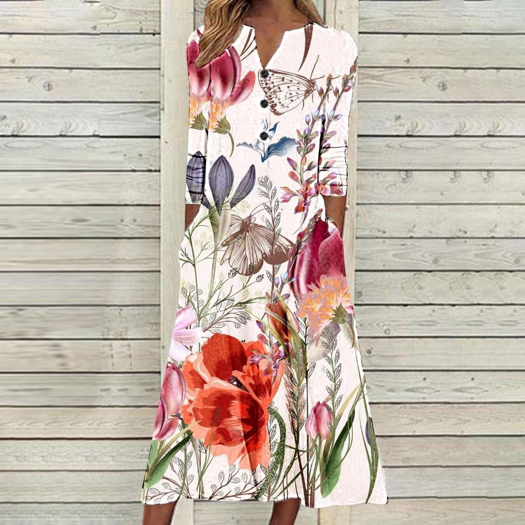 Женское осеннее платье макси с принтом, длинный рукав, открытая грудь, юбка