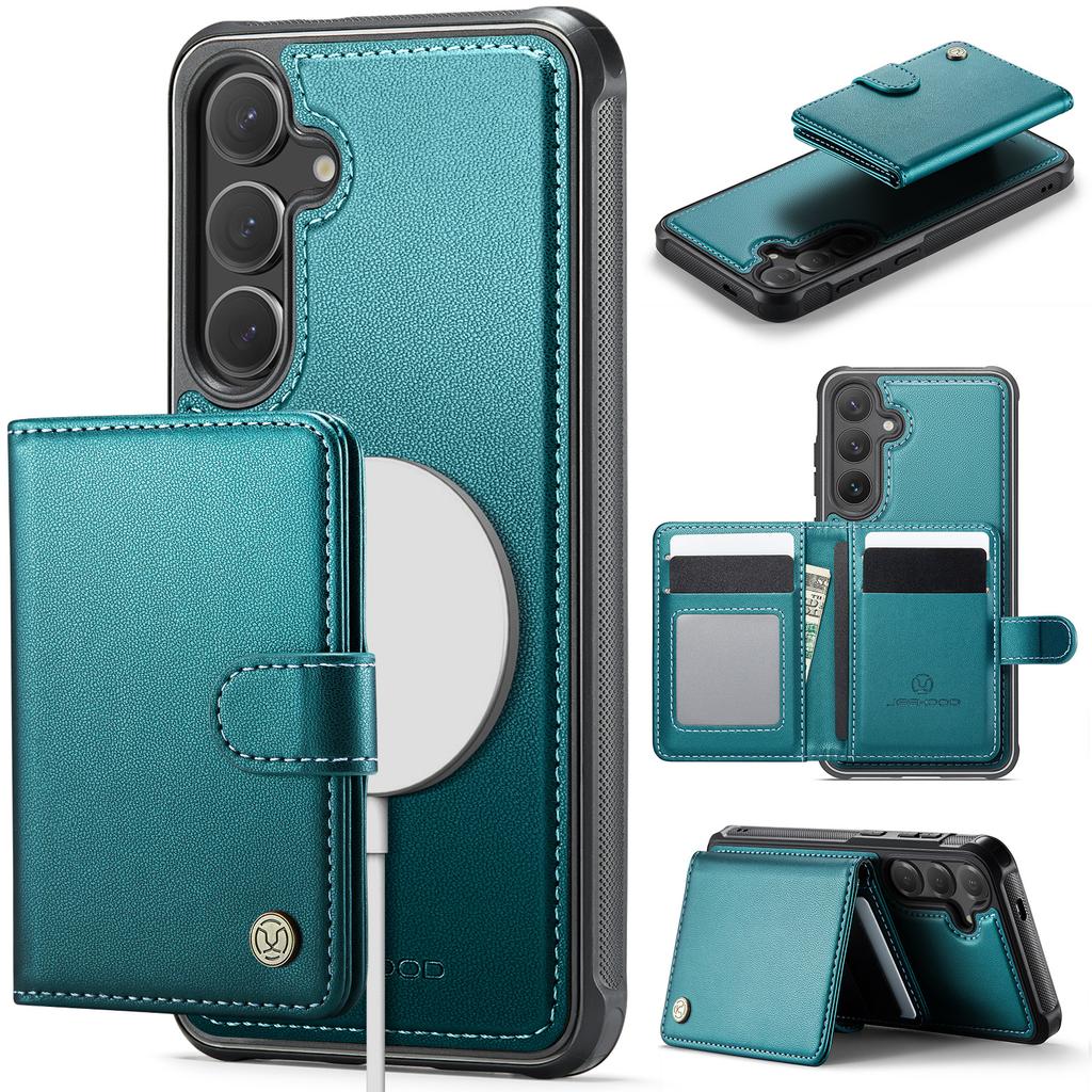 For Samsung Galaxy S26 Magnetic Case JEEHOOD J09 RFID Blocking Card Holder Leather Back Phone Cover