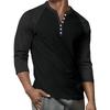 Men's Button-Down Contrast Raglan 3/4 Sleeve Top