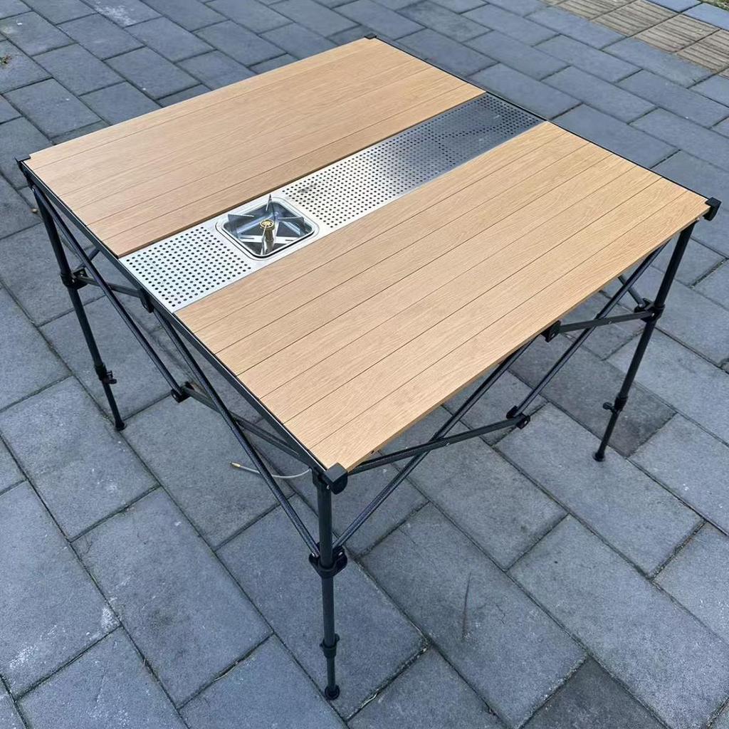 Складной алюминиевый стол Hongyi с бамбуковым узором – для улицы, с регулируемой высотой, для чая, барбекю, карточных игр, маджонга, обеда.