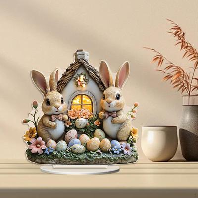 Акриловый кролик, украшение стола, пасхальный декор, уникальный, настольный орнамент, плоский знак для камина