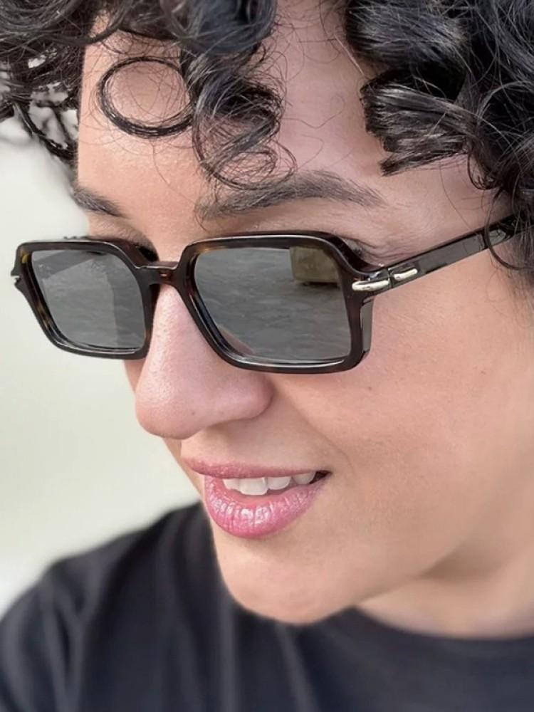 Vintage Square Sunglasses for Men Women Green Ocean Lens UV400 Rectangle Eyewear Trending Rivets Sun Glasses