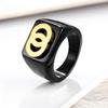 Retro Black Wide-faced Double O Ring Exaggerated Light Luxury Square Ring Women's Niche Non-fading Jewelry Titanium Steel