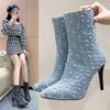 Cowboy Pointed Toe Women Ankle Boots Bling High Heels Shoes Winter 2025