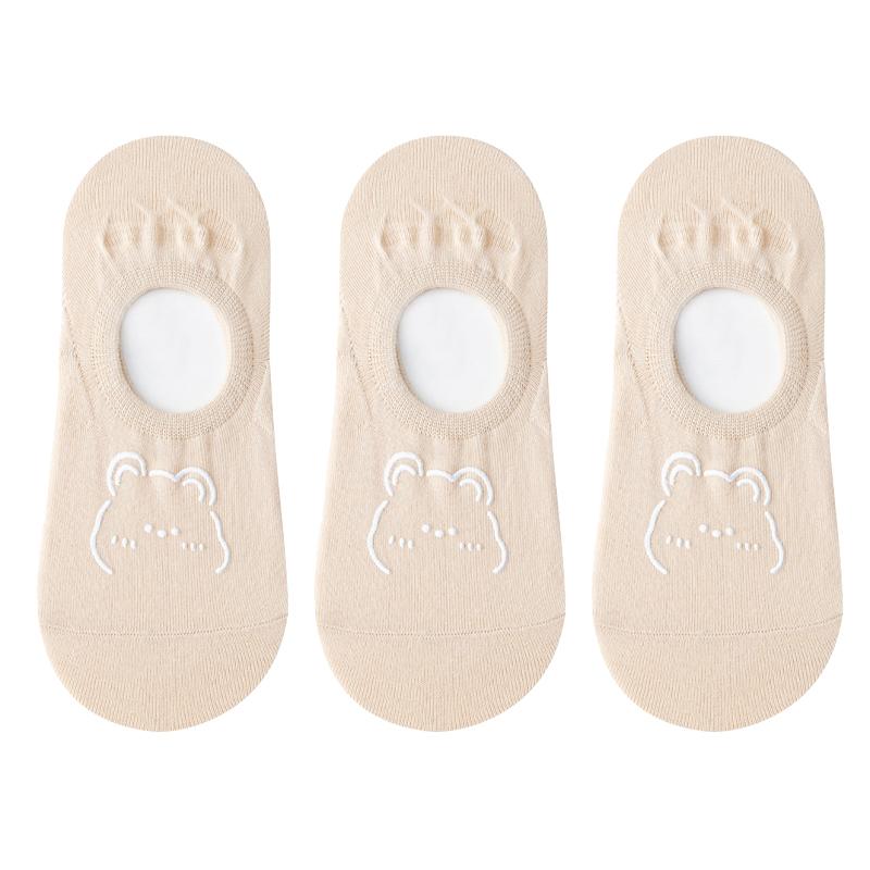 1/3 пары женских носков-лодочек с медвежьим узором, Нескользящие, не падающие невидимые носки, тонкие носки